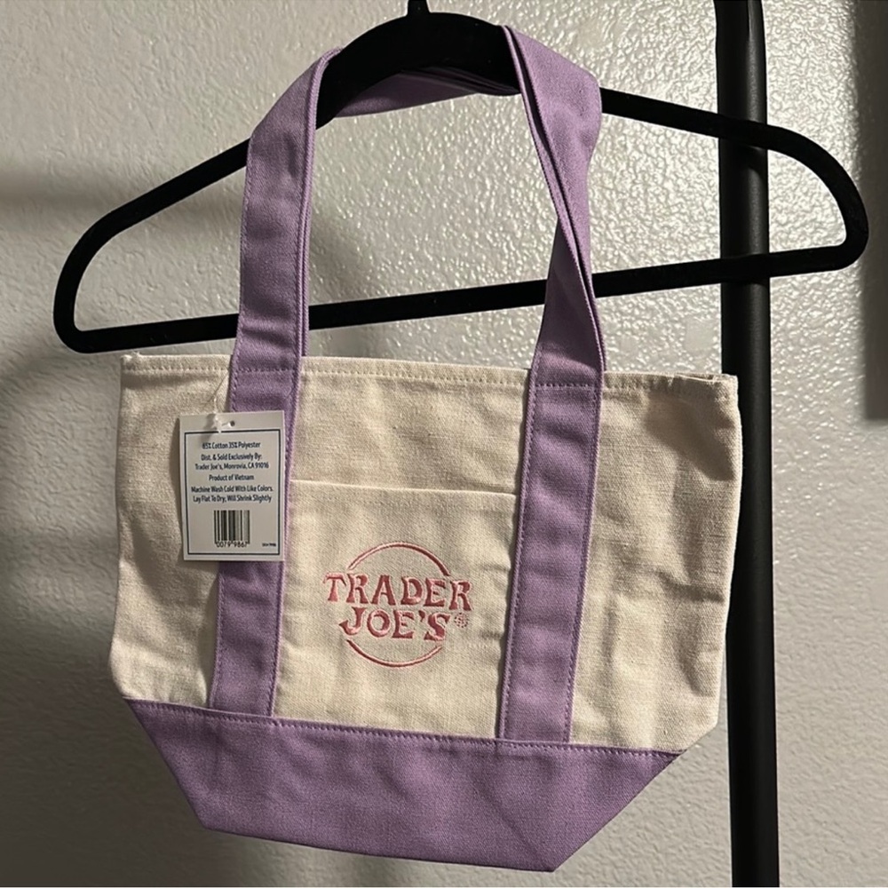 NWT Trader Joe’s Purple mini Canvas tote bag